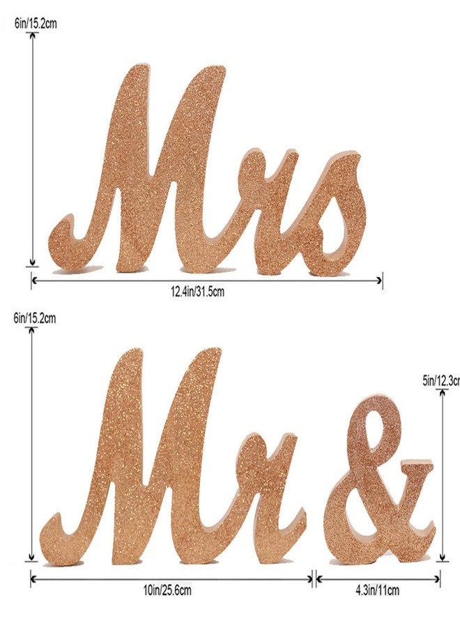 Senover Mr & Mrs Wedding Sign, Decorative Letters, Rustic Elegant, Rose Gold Glitter, 12.52" x 7.09" - Image 2