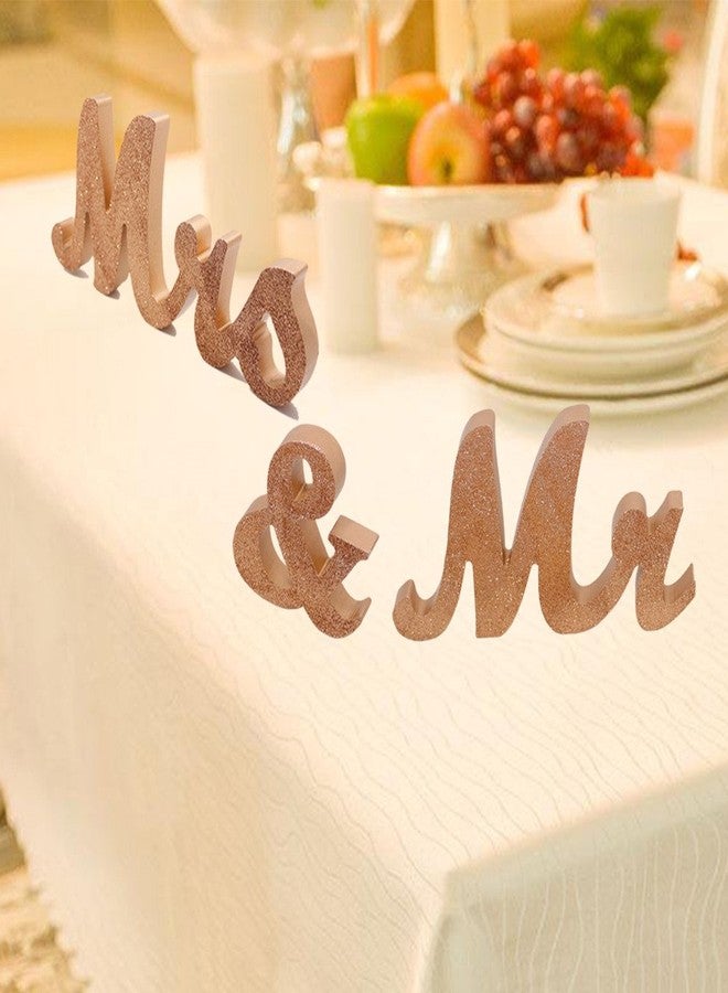 Senover Mr & Mrs Wedding Sign, Decorative Letters, Rustic Elegant, Rose Gold Glitter, 12.52" x 7.09" - Image 5