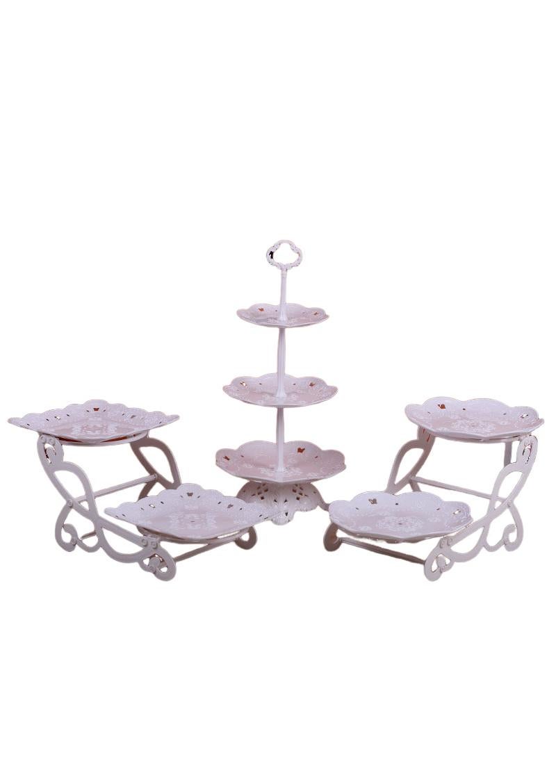 Bluejw 3-Piece Cake Dim Sum Tray Shelf Set Plastic Cake Stands Set White  - Image 1
