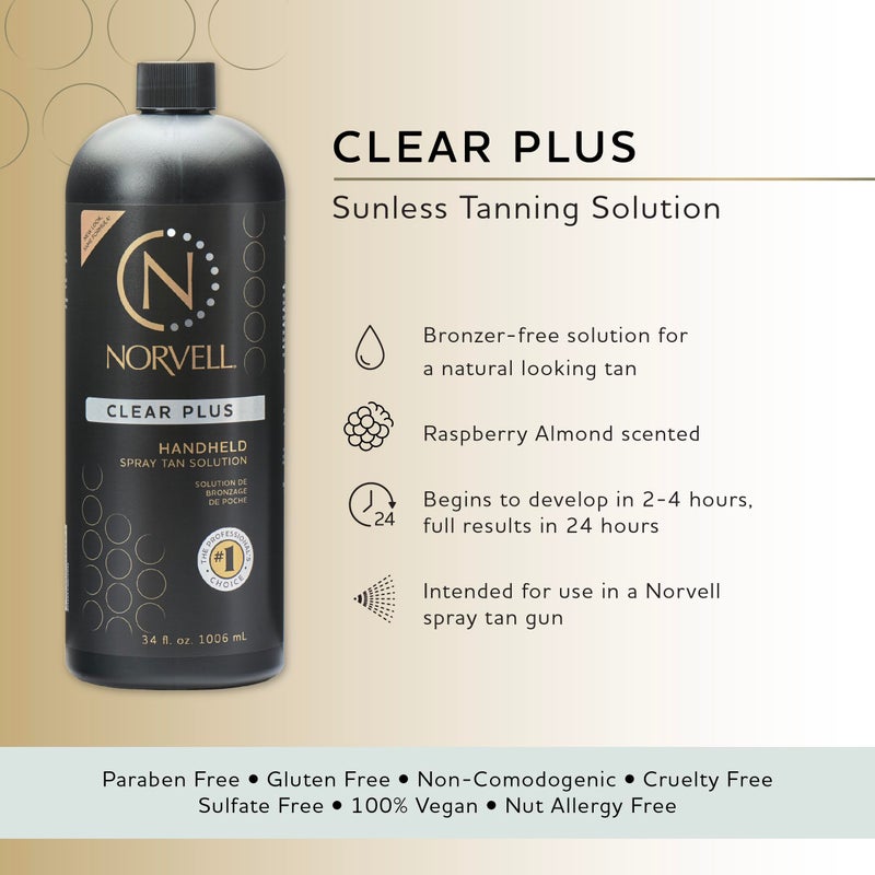 Norvell Premium Spray Tan Solution Clear Plus 1 liter â€“ Professional Sunless Tanning Formula for Natural Bronze Glow, Streak Free, Fast Drying, Long Lasting Color - Image 2