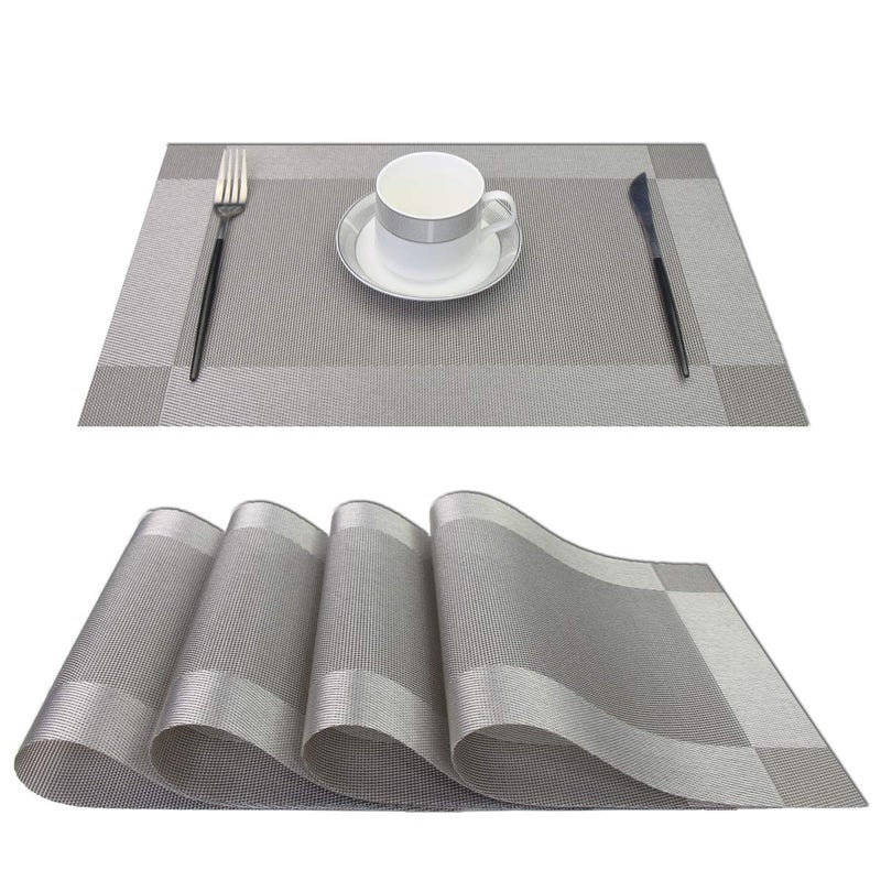 PIGCHCY Placemats Heat-Resistant Non-Slip Table Mats Washable Easy to Clean Woven Vinyl Placemats for Dining Table(Set of 4, Grey) - Image 1