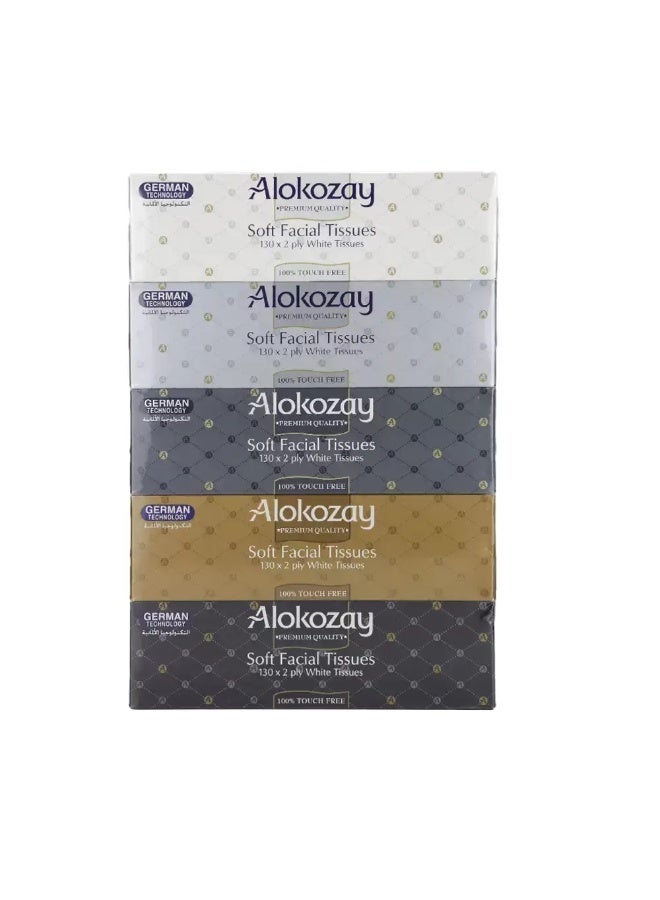 Alokozay Soft Facial Tissue 130X2 Ply White Tissue- 5pcs - Image 1