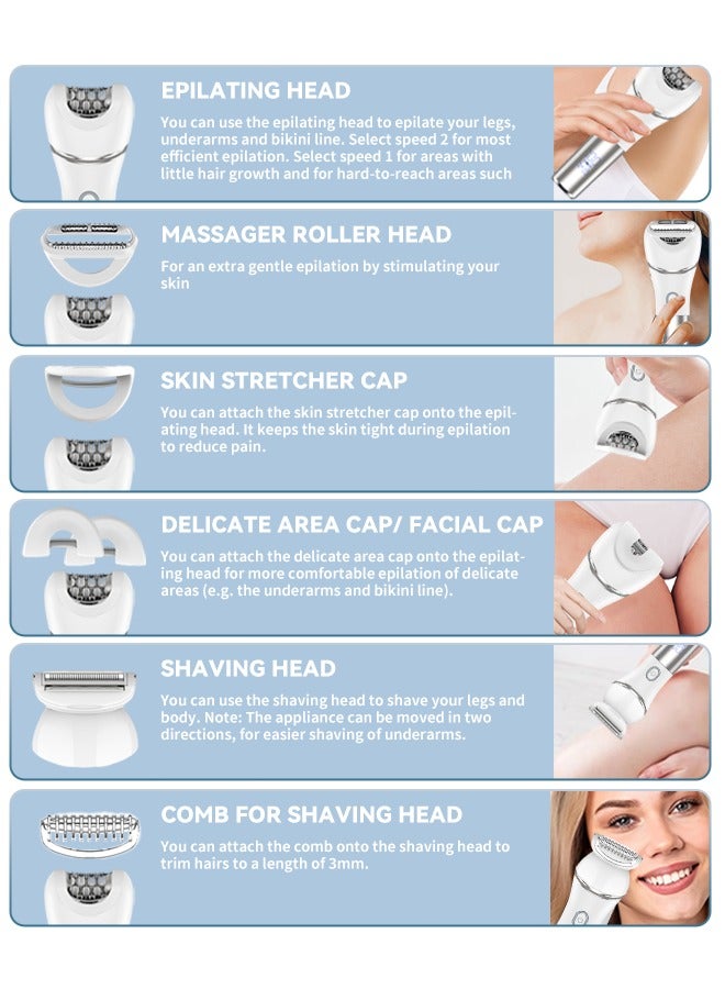 5-in-1 Women's Epilator Set, IPX7 Waterproof Hair Removal Device with 90min Cordless Use, USB Rechargeable, Includes Shaving/Epilating/Trimming/Exfoliating Heads - Image 2