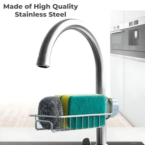MeeTo Stainless Steel Sink Caddy Organizer, Tap Organiser Clip Storage Rack Practical Home Kitchen Drain Rack with Towel Holder for Soap- Pack of 1 - Image 3