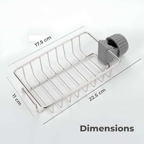 MeeTo Stainless Steel Sink Caddy Organizer, Tap Organiser Clip Storage Rack Practical Home Kitchen Drain Rack with Towel Holder for Soap- Pack of 1 - Image 2