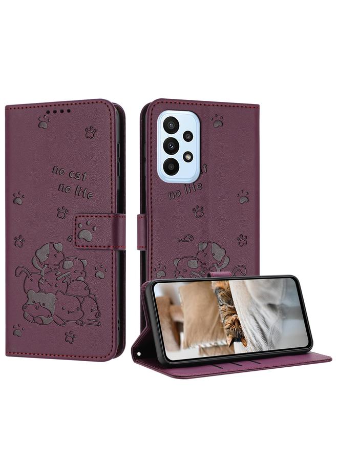 erorex Case For Samsung Galaxy A53 5G Embossed Kitten Phone Leather Case with Lanyard - Image 1