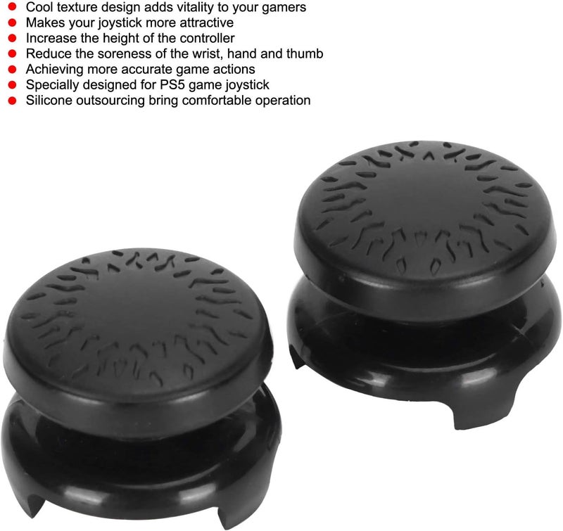 Ashata 2Pcs Thumbstick Extender for Game Consoles, 3D Texture Thumb Grip Stick Joystick Thumbstick for 5 Controller (Black) - Image 2