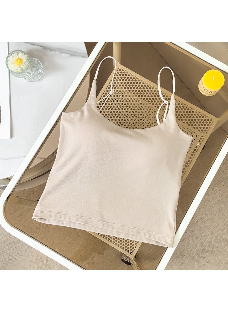 Generic - Ice Silk Crop Top Tank Top Fixed Cup Slimming Base Layer Shirt with Chest Pad Versatile Summer Upgrade Version Comfortable Breathable Nude - Image 1