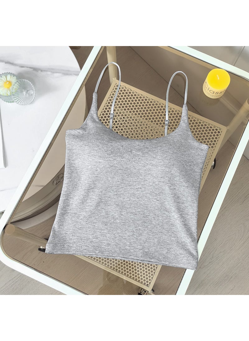 Generic - Ice Silk Crop Top Tank Top Fixed Cup Slimming Base Layer Shirt with Chest Pad Versatile Summer Upgrade Version Comfortable Breathable Nude - Image 1