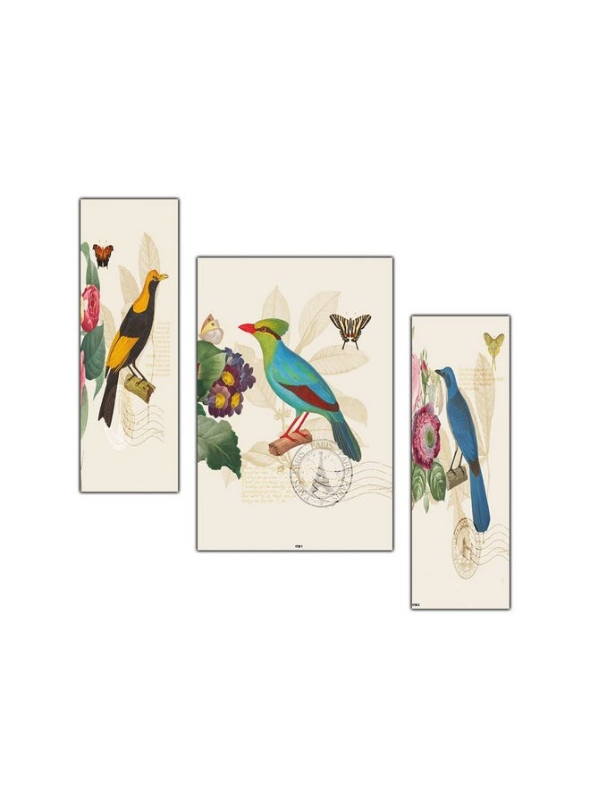 PNF - pnf Poster And Frames Birds MDF Panel | For Living Room, Bedroom | Home Decoration Item | Best Gifting Option | Set Of 3 (MDF,Multicolour,18x12inch) -1728 - Image 1