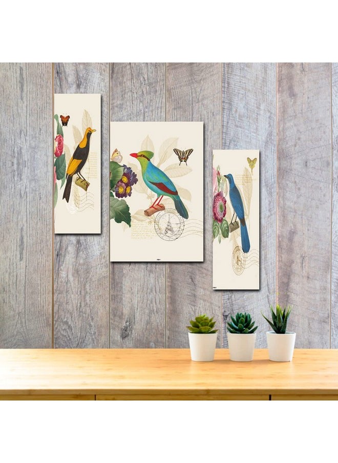 PNF - pnf Poster And Frames Birds MDF Panel | For Living Room, Bedroom | Home Decoration Item | Best Gifting Option | Set Of 3 (MDF,Multicolour,18x12inch) -1728 - Image 1