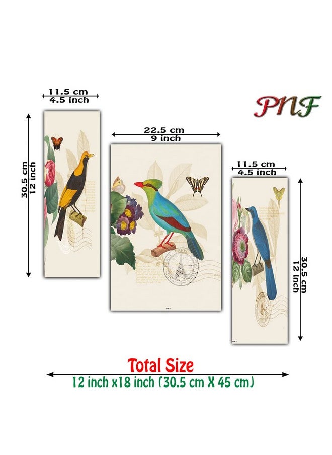 PNF - pnf Poster And Frames Birds MDF Panel | For Living Room, Bedroom | Home Decoration Item | Best Gifting Option | Set Of 3 (MDF,Multicolour,18x12inch) -1728 - Image 1
