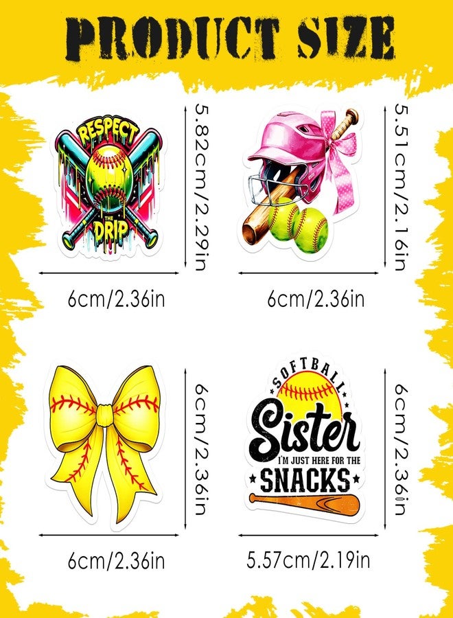 Eclazul Cute Softball Bow Stickers - 100 Pcs Pink Yellow Coquette Sports Party Favors Gifts for Adults Girls Women Team Waterproof Vinyl Decals Accessories Bulk for Water Bottles Journaling Scrapbook - Image 4