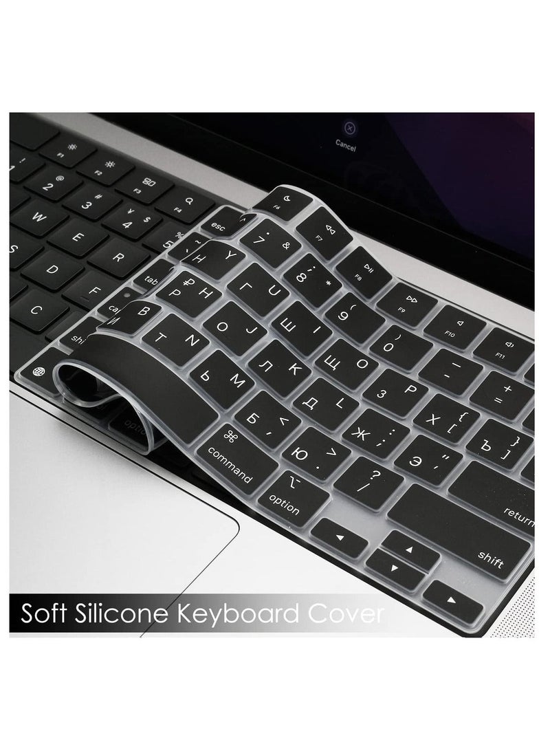 AMM Russian Keyboard Cover Skin for 2022 MacBook Air 13.6 inch M2 Chip & 2023-2021 MacBook Pro 14.2 inch 16.2 inch M2 M1 Pro/Max A2779/A2442/A2780/A2485 Ultra Thin Silicone Protector Black - Image 5