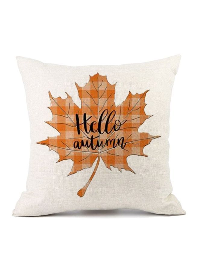 NIBEMINENT Hello Autumn Printed Cushion Cover White/Beige/Orange 45x45cm