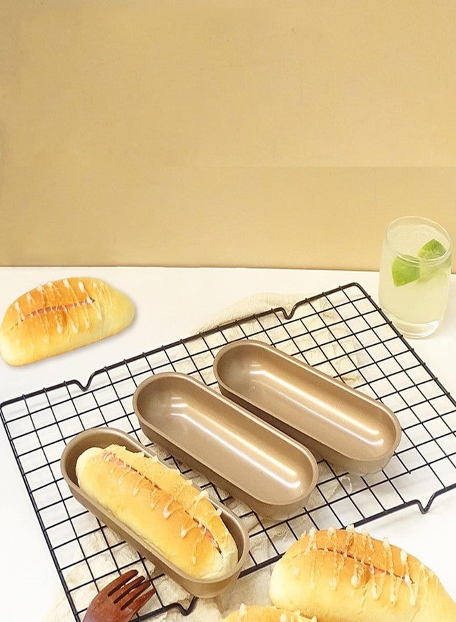 MGGi 7 Inch Mini Loaf Pan Hot Dog Mold, 4Pcs Non-Stick Carbon Steel Hotdog Loaf Bread Pan Bakeware Set for Oven Baking, Hotdog-shaped Cake Bread Pan - Gold - Image 3