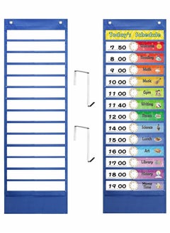 KASTWAVE Daily Schedule Pocket Chart, blue Visual Class Schedule Chart with 13+1 Pockets  - Image 1