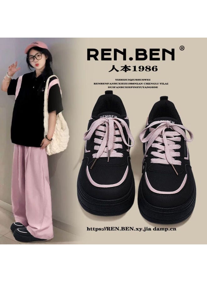 Renben 2025 Spring Autumn New Chic Original Black Pink Sneakers Casual Breathable Thick Sole Sports Shoes White Shoes