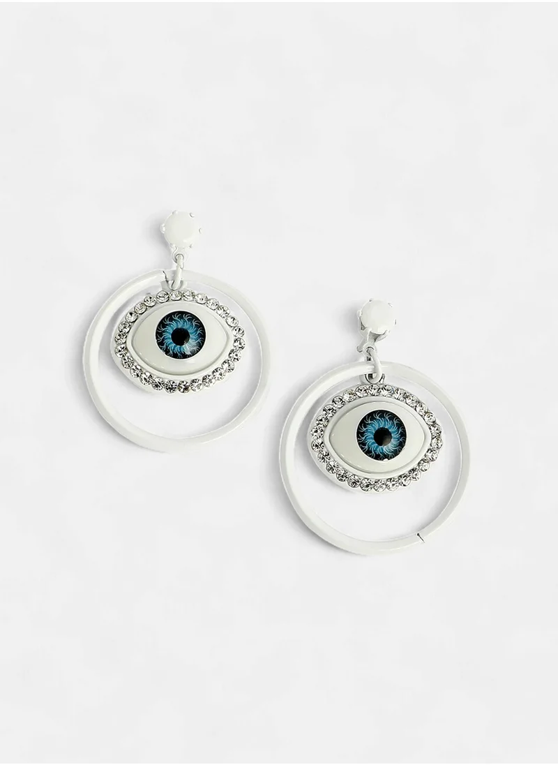 سوهي Stone Studded Contemporary Shaped Evil-Eye Loop Drop Earrings