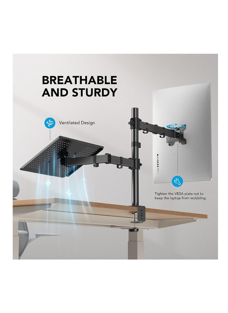 XICEN - Laptop Monitor Mount, Single Monitor Desk Mount Holds 13-27 inch Computer Screen, Laptop Notebook Desk Mount Stand Fits Up to 17 inch, Fully Adjustable Weight Up to 17.6lbs - Image 1