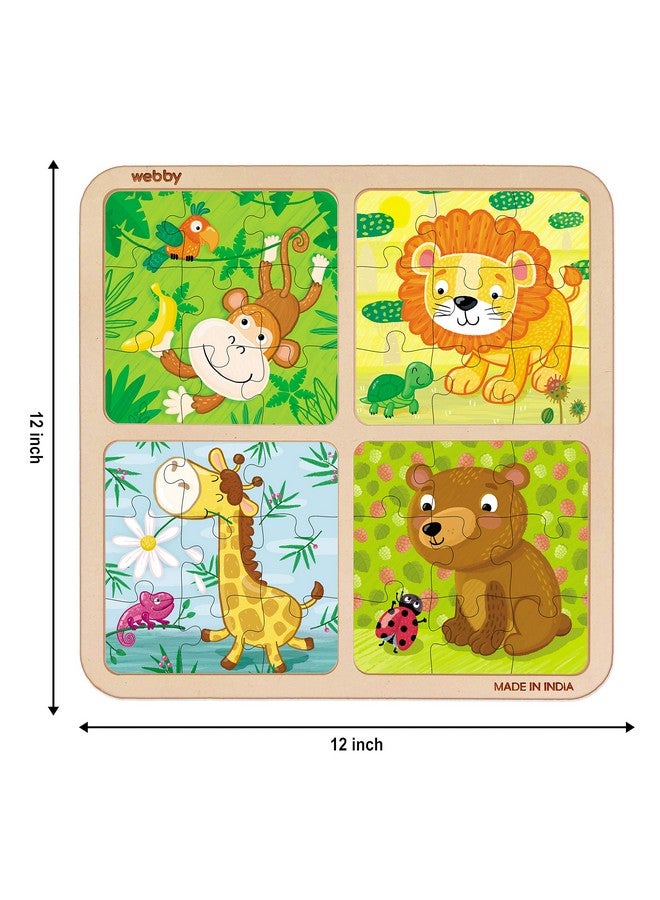 Webby Kid 4 in 1 Wild Animals Wooden Puzzle Toy, 36 Pcs - Image 5