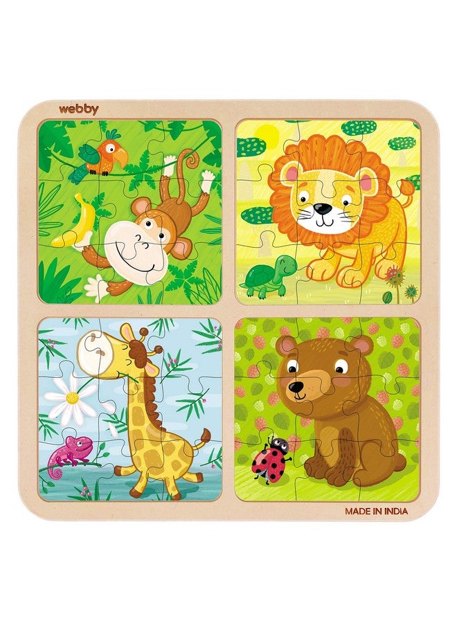 Webby Kid 4 in 1 Wild Animals Wooden Puzzle Toy, 36 Pcs - Image 1