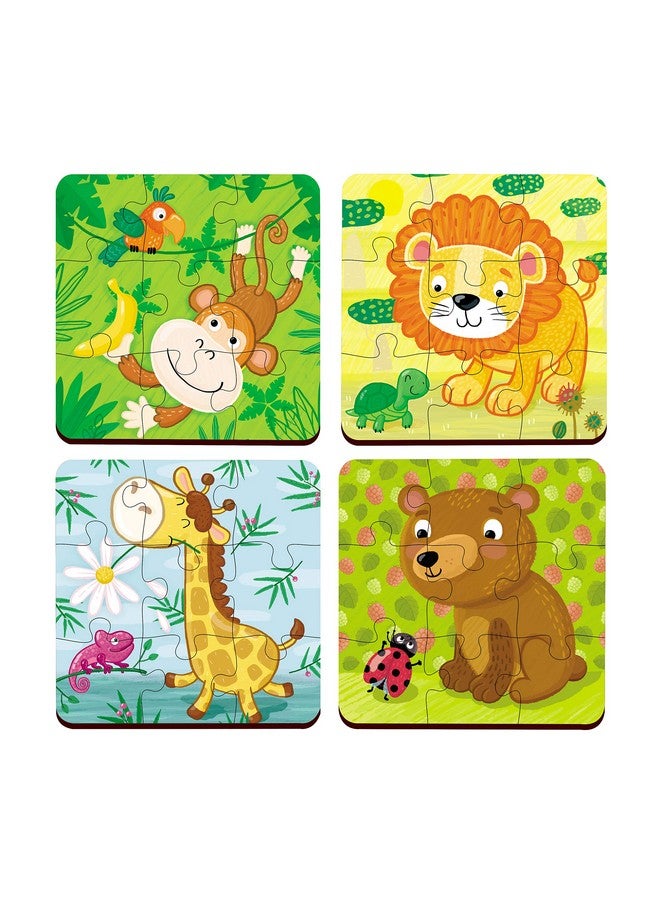 Webby Kid 4 in 1 Wild Animals Wooden Puzzle Toy, 36 Pcs - Image 2