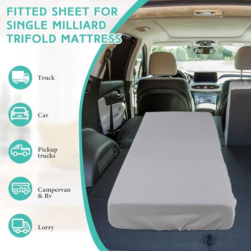 Breling Fitted Sheet (Sheet Only) Compatible with Milliard Trifold Mattress Folding Mattress Fitted Microfiber Bedsheet for Camp Bunk Rvs Bed(Light Gray,Single,4'') - Image 3