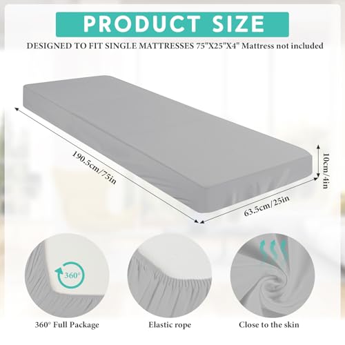 Breling Fitted Sheet (Sheet Only) Compatible with Milliard Trifold Mattress Folding Mattress Fitted Microfiber Bedsheet for Camp Bunk Rvs Bed(Light Gray,Single,4'') - Image 2