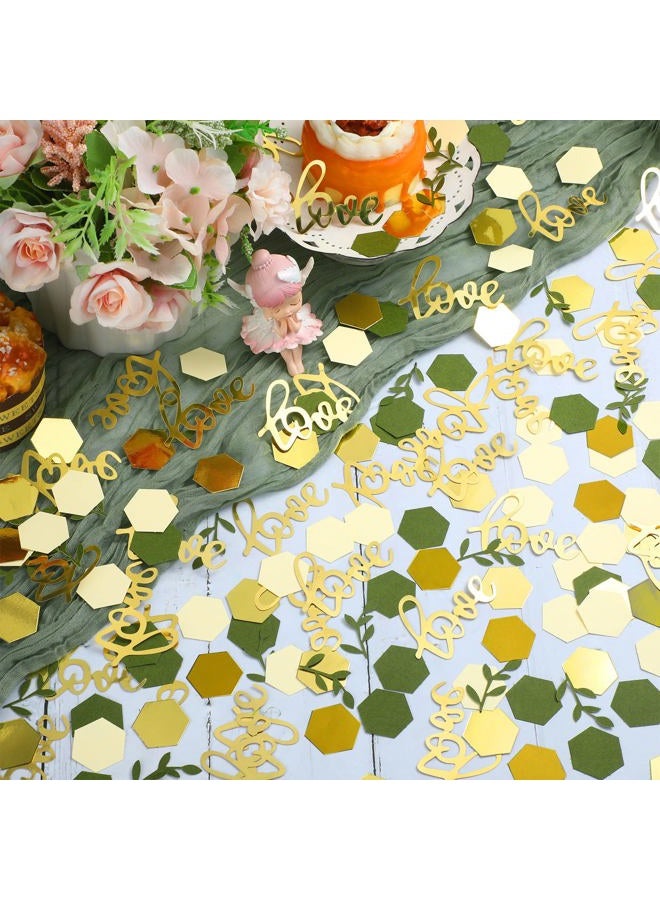 Minatee 400 Pcs Wedding Confetti Decorations, Sage Olive Green Confetti Romantic Table Confetti Dots with Eucalyptus and Gold Love Confetti for Wedding Decor - Image 3