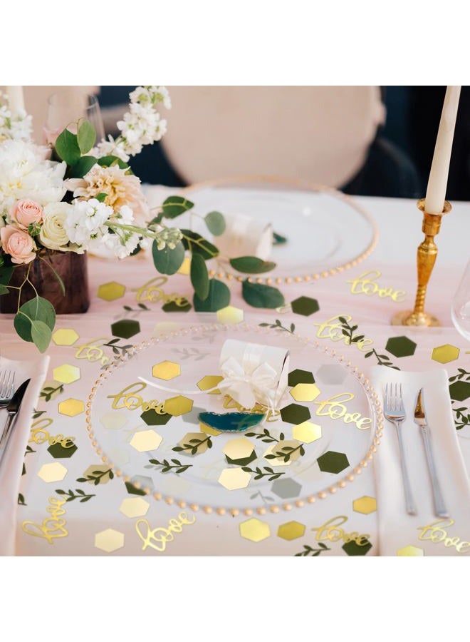 Minatee 400 Pcs Wedding Confetti Decorations, Sage Olive Green Confetti Romantic Table Confetti Dots with Eucalyptus and Gold Love Confetti for Wedding Decor - Image 5
