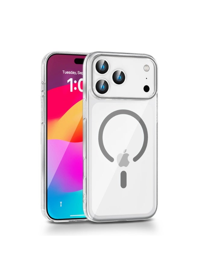 غطاء شفاف متوافق مع iPhone 17 Pro – شفاف، نحيف، ممتص للصدمات، يدعم الشحن اللاسلكي المغناطيسي ومضاد للاصفرار (رمادي) - Image 1