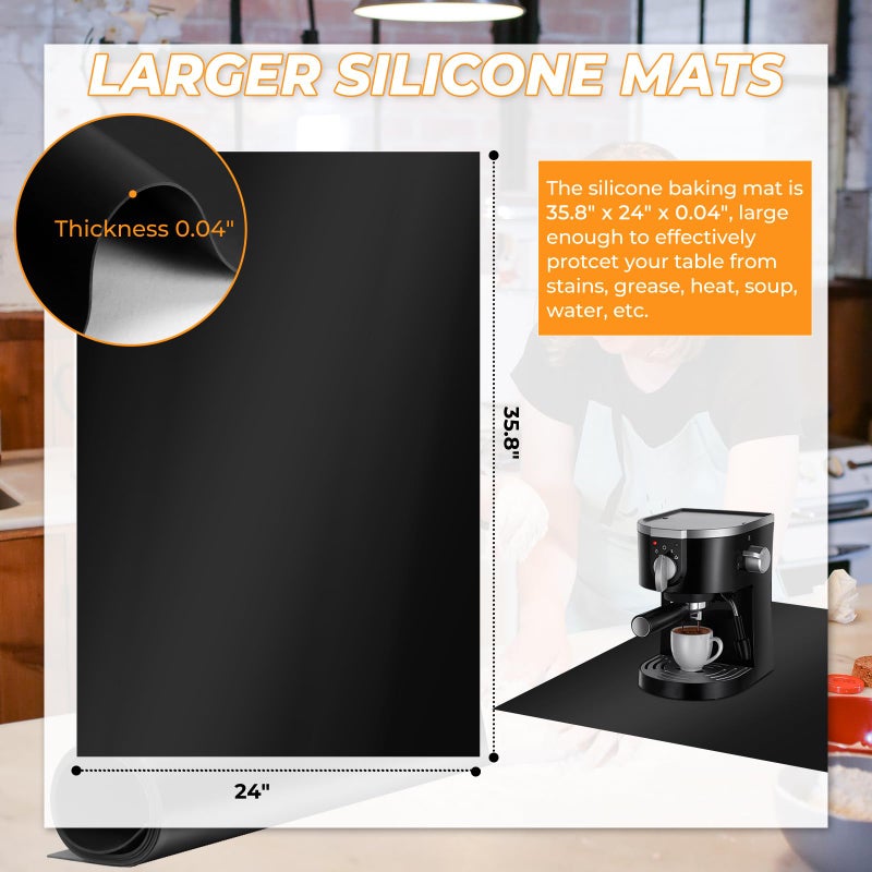 VOKOY Large Silicone Mat for Crafts, 36"x24", Extra Large Silicone Mats,Thick Black Silicone Mat for Kitchen Countertop, Heat-resistant Washable Large Silicone Pastry Mat for Crafts Painting Baking - Image 2
