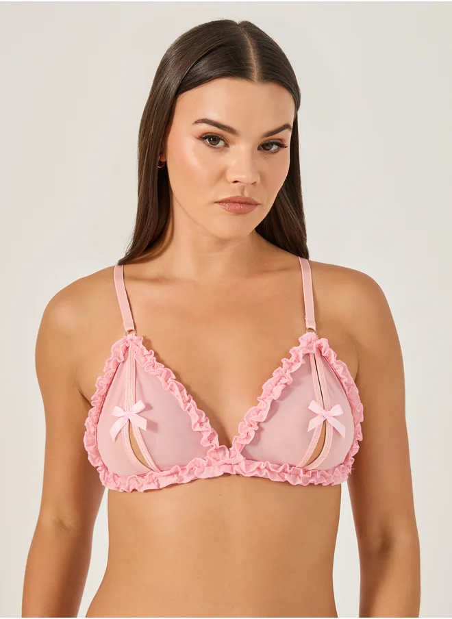 ستايلي Styli Non-Padded Wired Ruffle Edge Bra and Briefs with Slit and Bow Detail