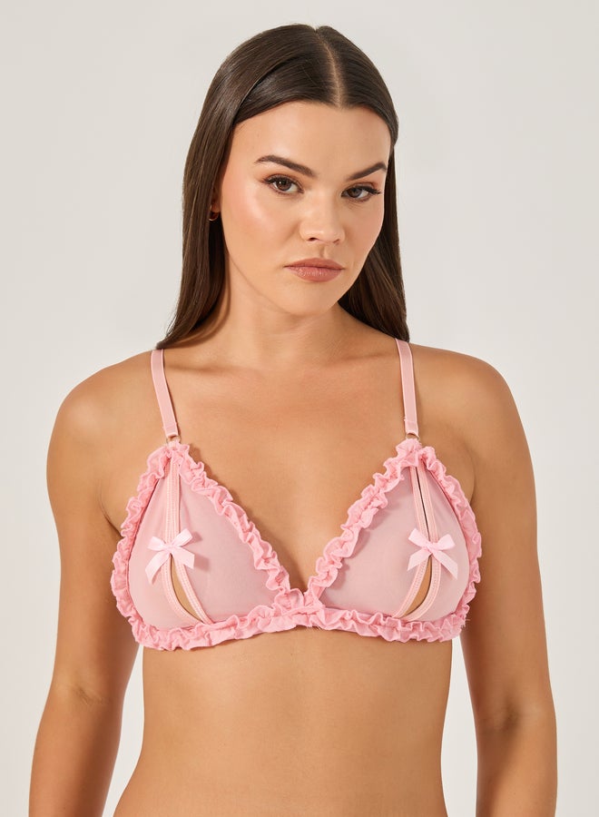 Styli Non-Padded Wired Ruffle Edge Bra and Briefs with Slit and Bow Detail - Image 2