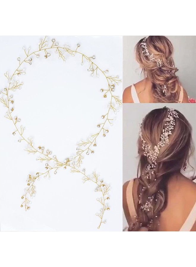 Yean إكليل شعر الزفاف - رباط رأس طويل - إكسسوارات شعر للعروس ووصيفات العروس (100 سم / 39.3 بوصة) (ذهبي) - Image 1