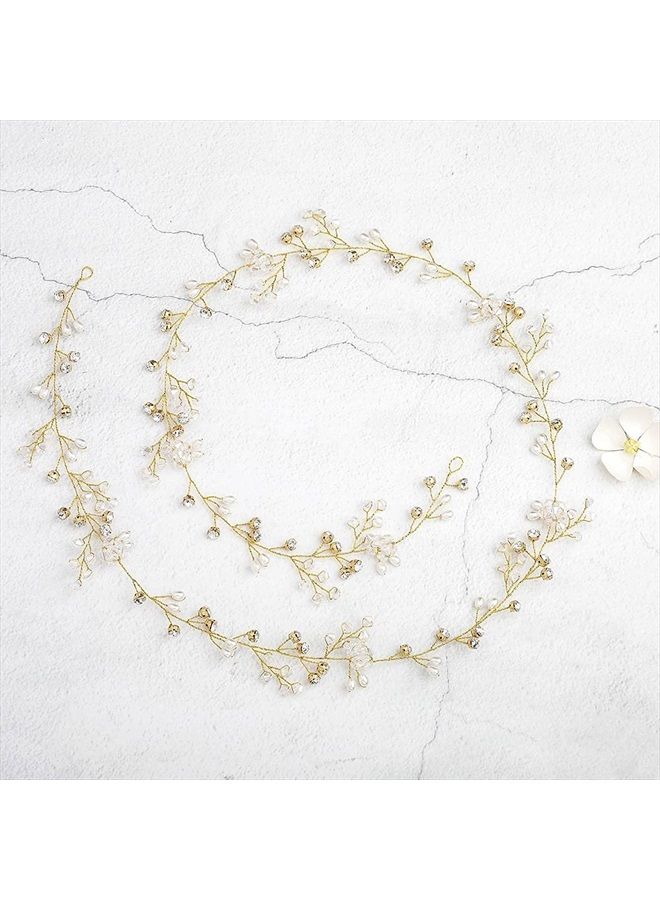 Yean إكليل شعر الزفاف - رباط رأس طويل - إكسسوارات شعر للعروس ووصيفات العروس (100 سم / 39.3 بوصة) (ذهبي) - Image 2