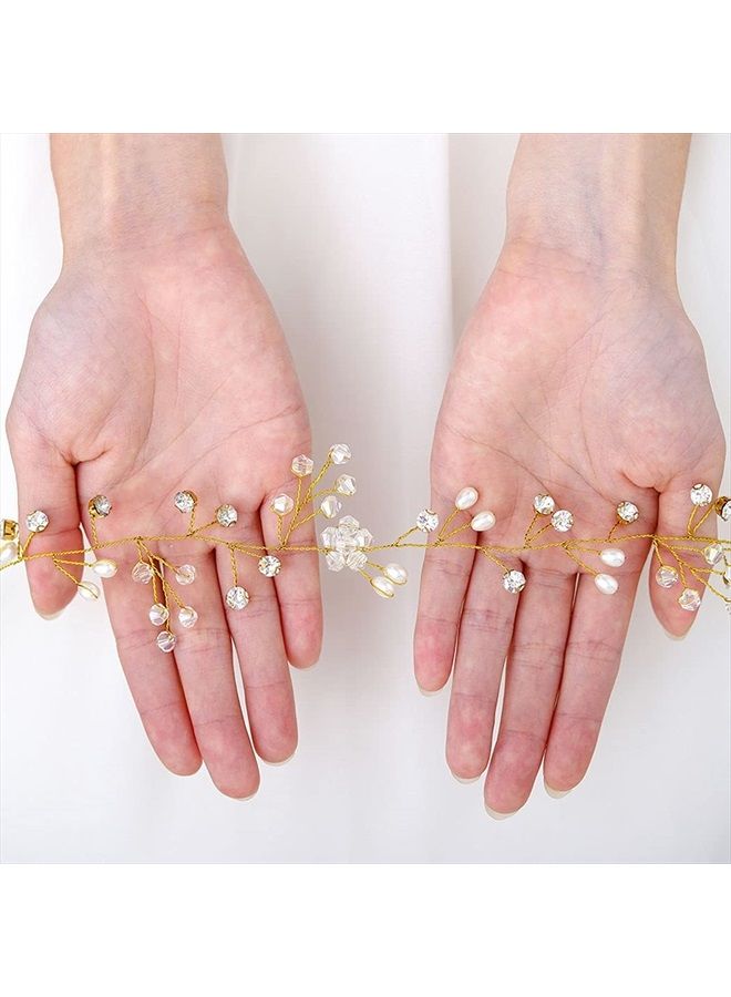 Yean إكليل شعر الزفاف - رباط رأس طويل - إكسسوارات شعر للعروس ووصيفات العروس (100 سم / 39.3 بوصة) (ذهبي) - Image 4