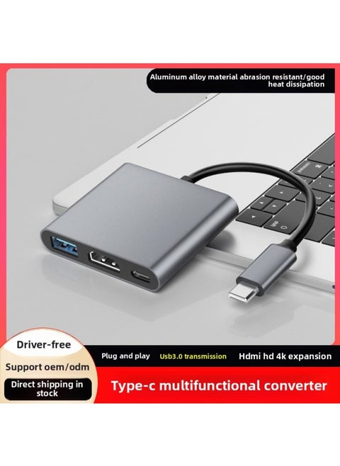 Type-c3.1 To Hdmi Hub Pd Three-in-one With PD Power Supply Support 4K60HZ Type-c To USB3.-Colour:Silver
