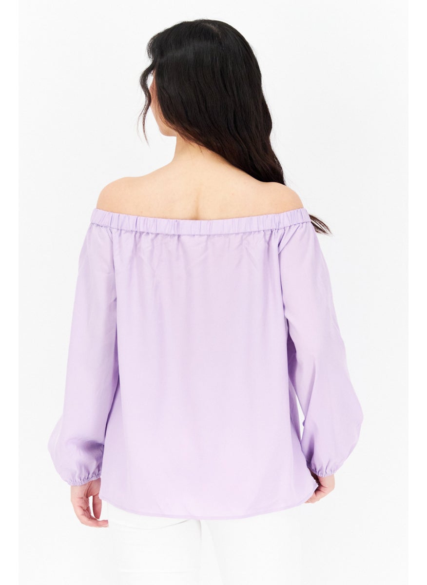 Riley & Rae - Women Off Shoulder Long Sleeve Solid Top, Lilac - Image 1