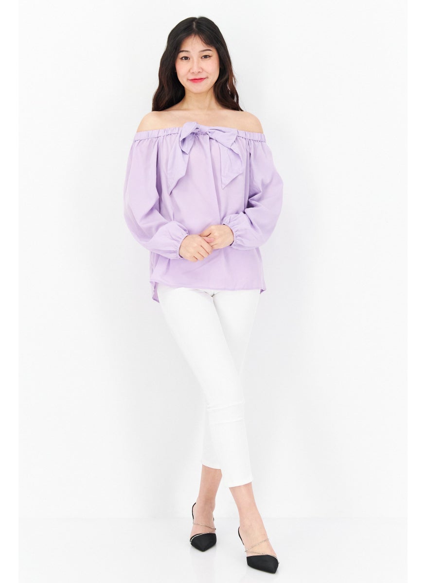 Riley & Rae - Women Off Shoulder Long Sleeve Solid Top, Lilac - Image 1