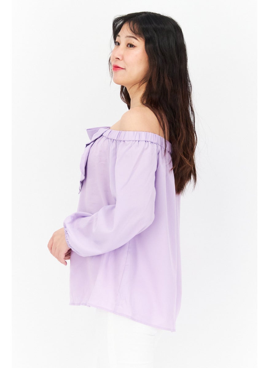 Riley & Rae - Women Off Shoulder Long Sleeve Solid Top, Lilac - Image 1
