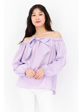 Women Off Shoulder Long Sleeve Solid Top, Lilac