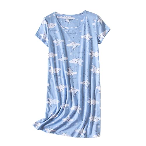 PNAEONG 3 Pack Women's Cotton Nightgown Sleepwear Short Sleeves Shirt Casual Print Sleepdress SY003-Moon+Star+Pink-S - Image 2