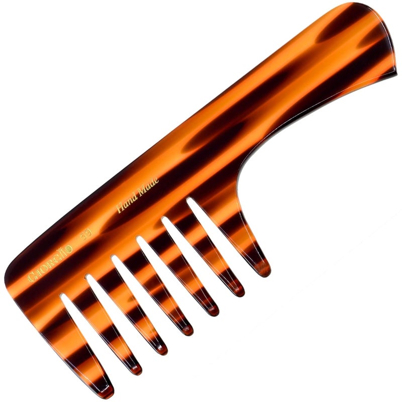 Giorgio G59 Extra Wide Tooth Detangler Comb 65 Large Tooth Comb with Handle for Thick Wavy or Curly Hair Travel Hair Comb for dry or Wet Hair Handmade Wet Comb SawCut and Hand Polished