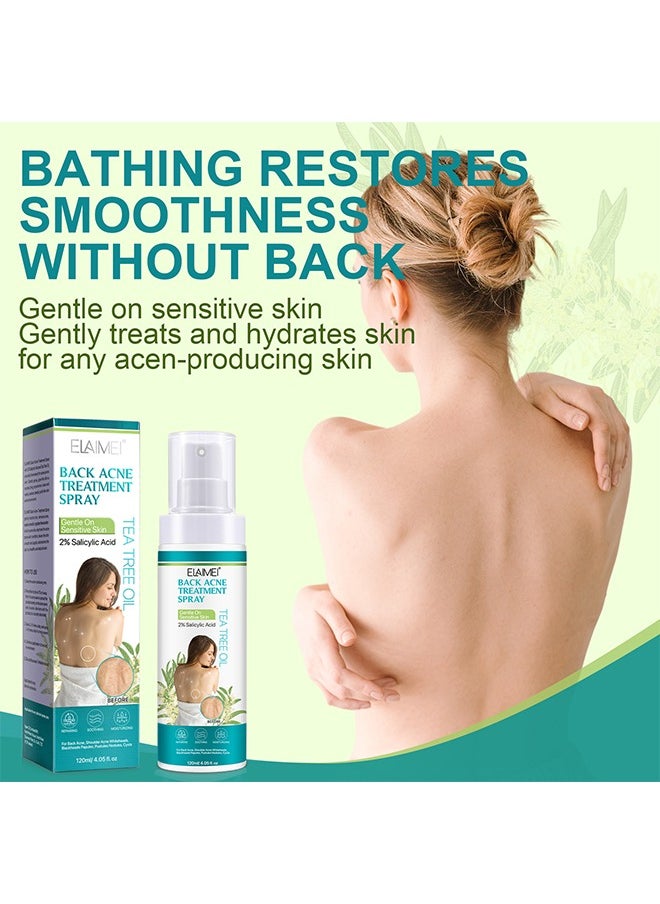 Elaimei Back Acne Treatment Spray, 2% Salicylic Acid Body Acne Treatment with Herbal Formula Back Acne Solution Tea Tree Oil Spray Soothing and Moisturizing Spray for Sensitive Skin Back Acne Spray 120ml  - Image 2