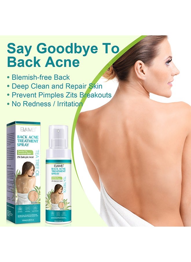 Elaimei Back Acne Treatment Spray, 2% Salicylic Acid Body Acne Treatment with Herbal Formula Back Acne Solution Tea Tree Oil Spray Soothing and Moisturizing Spray for Sensitive Skin Back Acne Spray 120ml  - Image 4