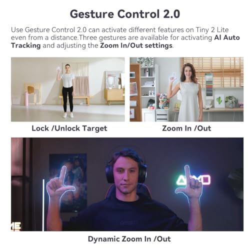 OBSBOT Tiny 2 Lite AI-Powered 4K UHD PTZ Webcam,1/2" CMOS 4X Digital Zoom AI Auto Tracking with Auto Zoom Gesture Control 2.0, LiveStream for Game/Meeting/Online Educate, W Mini Tripod - Image 5