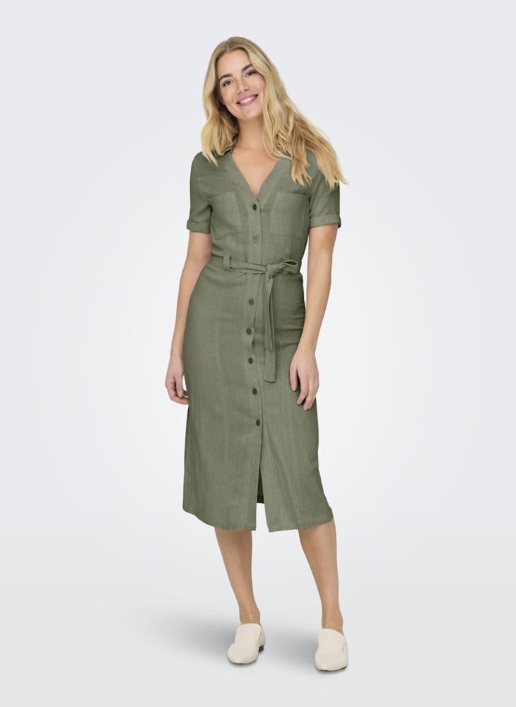 ONLY ONLSIESTA Tie Waist Short Sleeve Maxi Shirt Dress - Image 1
