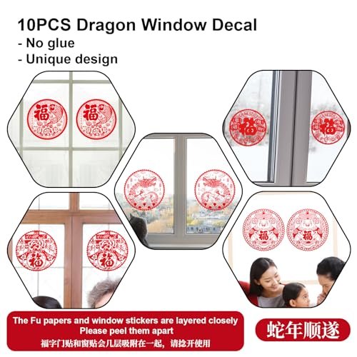 DUNCHATY 68PCS Chinese New Year Decorations 2025 - Lunar New Year Decor Red Paper-cuts Lanterns Dragon Red Envelopes Spring Festival Couplets Lucky Hanging Ornaments Window Stickers Chinese Knots Red Tassels - Image 5